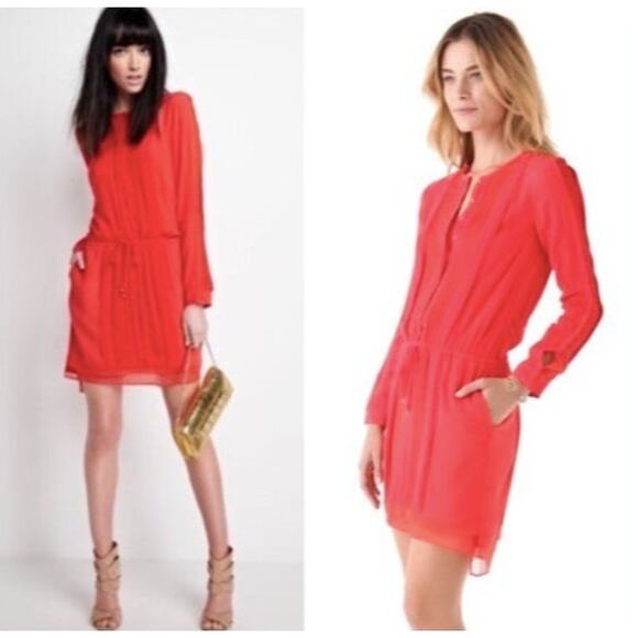 Diane von Furstenberg DVF Red Orange Drawstring New Slice Crepe Dress Size 6